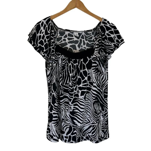 Claudia Richard Black and White Blouse XL Abstract Animal Print Layered Sleeves - Picture 1 of 6